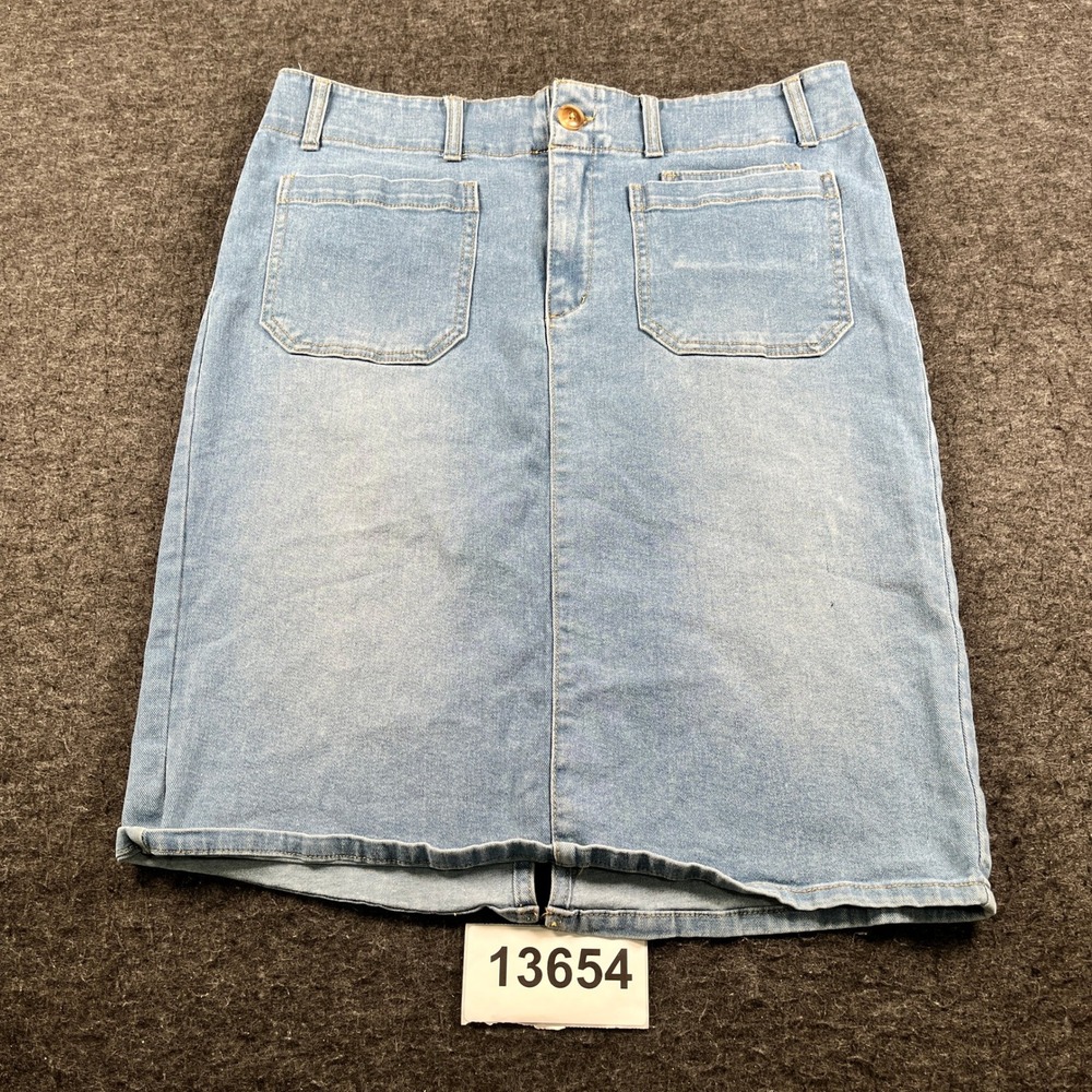 ONE 5 ONE Pencil Skirt Womens XL Blue Denim Cotton Stretch Patch Pockets Outdoor
